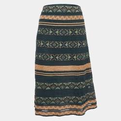 M Missoni Green Stripe Patterned Knit Midi Skirt S