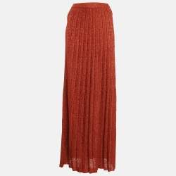 M Missoni Orange Lurex Knit Pleated Maxi Skirt S