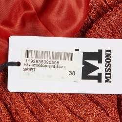 M Missoni Orange Lurex Knit Pleated Maxi Skirt S
