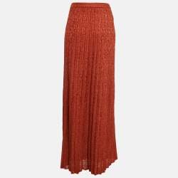 M Missoni Orange Lurex Knit Pleated Maxi Skirt S