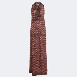 M Missoni Multicolor Patterned Lurex Knit Halter Neck Maxi Dress L