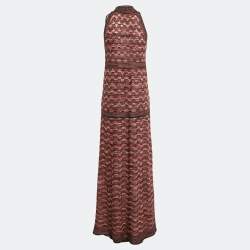 M Missoni Multicolor Patterned Lurex Knit Halter Neck Maxi Dress L