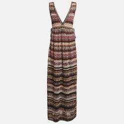 Pre Owned M Missoni Multicolor Patterned Lurex Knit V-Neck Sleeveless Long Dress M