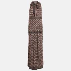 Pre Owned فستان إم ميزوني ماكسي بياقة هالتر تريكو لوريكس مزخرف بلون وردي/متعدد الألوان كبير