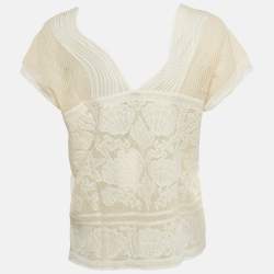 M Missoni White Patterned Lurex Knit V-Neck Top M