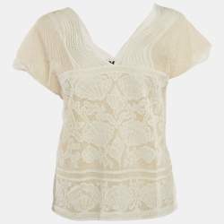 M Missoni White Patterned Lurex Knit V-Neck Top M