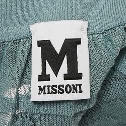 Pre Owned M Missoni Blue Smocked Knit V-Neck Top M