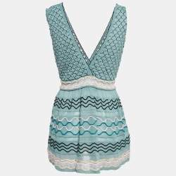 Pre Owned M Missoni Blue Smocked Knit V-Neck Top M