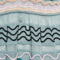 Pre Owned M Missoni Blue Smocked Knit V-Neck Top M