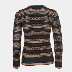 Pre Owned M Missoni Green/Multicolor Patterned Knit Long Sleeve Top M