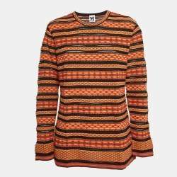 M Missoni Orange/Multicolor Patterned Knit Long Sleeve Top L