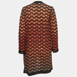 M Missoni Orange/Multicolor Patterned Knit Open Front Cardigan S