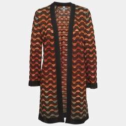M Missoni Orange/Multicolor Patterned Knit Open Front Cardigan S
