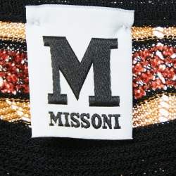 Pre Owned M Missoni Green/Orange Patterned Knit Ruffle Detail Midi Dress L