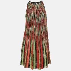 M Missoni Green/Orange Alga and Bubble Pattern Knit A-Line Mini Dress L
