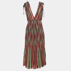 Pre Owned M Missoni Green/Orange Alga and Bubble Pattern Knit Sleeveless Midi Dress S
