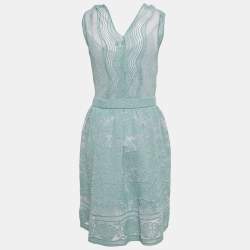 M Missoni Blue Shell Pattern Lurex Knit Flared Midi Dress M