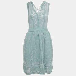M Missoni Blue Shell Pattern Lurex Knit Flared Midi Dress M