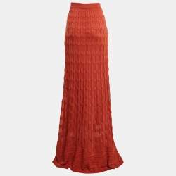 M Missoni Orange Patterned Knit Maxi Skirt L