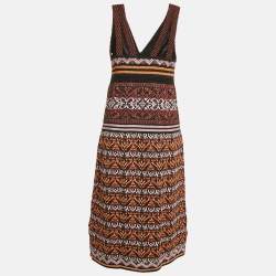 Pre Owned M Missoni  Metallic Patterned Lurex Knit V-Neck Sleeveless Midi Dress S