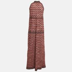 M Missoni Multicolor Patterned Lurex Knit Tie-Up Neck Detail Maxi Dress M