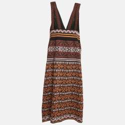 M Missoni Metallic Patterned Lurex Knit V-Neck Sleeveless Midi Dress L