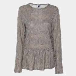Pre Owned M Missoni Metallic Grey Lurex Knit Long Sleeve Pleated Tops M