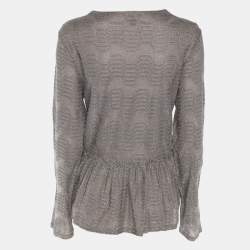 Pre Owned M Missoni Metallic Grey Lurex Knit Long Sleeve Pleated Tops M