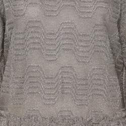 Pre Owned M Missoni Metallic Grey Lurex Knit Long Sleeve Pleated Tops M