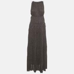 Pre Owned M Missoni Plum Purple Lurex Knit Gathered Maxi Dress L