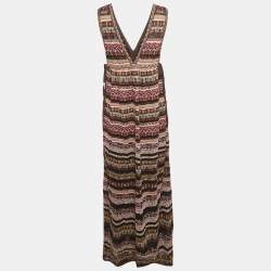 Pre Owned M Missoni Black/Purple Stripe Lurex Knit Sleeveless Maxi Dress S