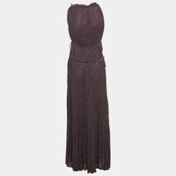 مملوكة مسبقًا M Missoni Purple Plum Lurex Knit Pleated Maxi Dress L