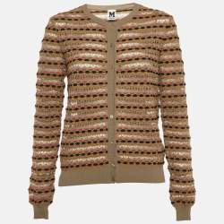 Pre Owned M Missoni Beige Pointelle Knit Button Front Cardigan S