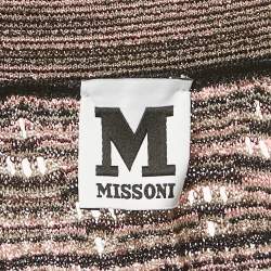 Pre Owned M Missoni Black /Pink Patterned Lurex Knit Neck Tie Detail Maxi Dress M