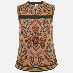 Pre Owned M Missoni Brown Floral Pattern Knit Sleeveless Top L