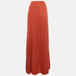 Pre Owned M Missoni Burnt Orange Patterned Knit Maxi Skirt L