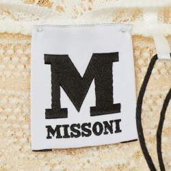 Pre Owned M Missoni White Seashell Pattern Lurex Knit V-Neck Top L