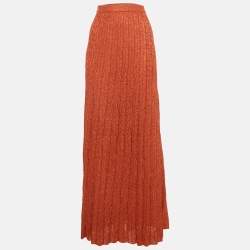 Pre Owned M Missoni Burnt Orange Patterned Lurex Knit Maxi Skirt L 
