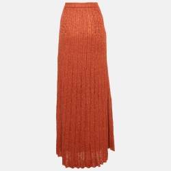 Pre Owned M Missoni Burnt Orange Patterned Lurex Knit Maxi Skirt L 