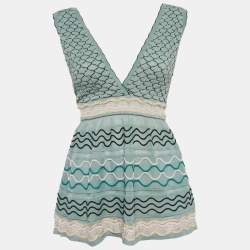 Pre Owned M Missoni Blue Patterned Sleeveless Tunic Top L