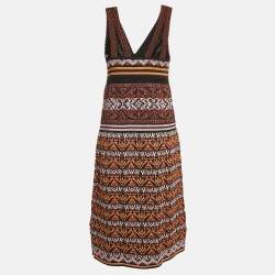 Pre Owned M Missoni Metallic Patterned Lurex Knit V-Neck Sleeveless Midi Dress S