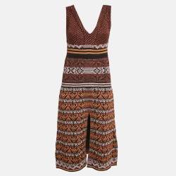 Pre Owned M Missoni Metallic Patterned Lurex Knit V-Neck Sleeveless Midi Dress S