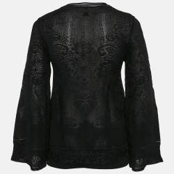 Pre Owned توب بأكمام طويلة شفاف قماشي مزخرف أسود إيم ميزوني مقاس متوسط - ميديوم