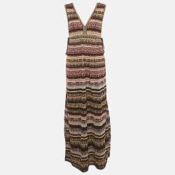 Pre Owned M Missoni Multicolor Stripe Knit Lurex V-Neck Maxi Dress M