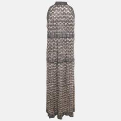مملوكة مسبقًا M Missoni Black/Pink Patterned Lurex Knit Neck Tie Detail Maxi Dress M