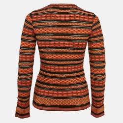 Pre Owned M Missoni Orange/Black Patterned Knit Full Sleeve Top M