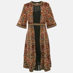 Pre Owned M Missoni Brown Floral Cotton Knit Midi Dress L