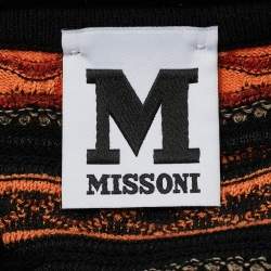 Pre Owned M Missoni Orange/Black Patterned Knit Full Sleeve Top S