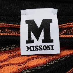 Pre Owned M Missoni Orange/Black Patterned Knit Full Sleeve Top L