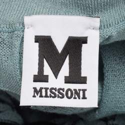 Pre Owned M Missoni Blue Patterned Knit V-Neck Flared Top L